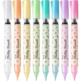 Pentel Arts Milky Paint Brush Markers Pastel Ink Fine to Broad Strokes (Pack of 8)