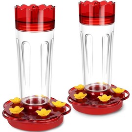 Hummingbird Feeder for Outdoors Hanging - 15oz Cylinder Design Wild Bird Feeder with 5 Feeding Ports, Built-in Ant Moat & Bee Guard, Weatherproof Garden Decor, Easy to Fill and Clean