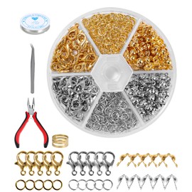 SOBEAU Pack of 454 Chain Clasps, Includes Jump Rings, Lobster Clasp and Crimping Ends, Jewellery Making Accessories, Silver, Includes Storage Box for DIY Crafts Jewellery Bracelet