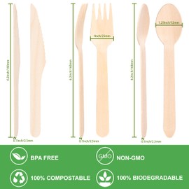 Disposable Wooden Cutlery Set - 300 Pack Wooden Compostable Utensils,Biodegradable and Earth Friendly, 6.3 Inch Length(100 Forks,100 Knives,100 Spoons)