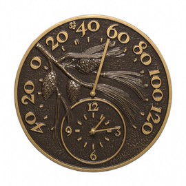 Whitehall Products 01789 Pinecone Thermometer Clock Combo