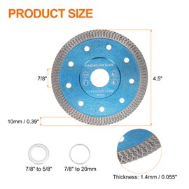 HARFINGTON 3pcs Diamond Saw Blade 4.5" Dia 7/8" Arbor Circular Cutting Wheel Durable Circular Saw Blade for Masonry Tile Marble Ceramics Concrete Cement Brick, Blue