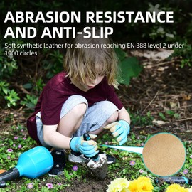 Vgo... Kids Garden Gloves in Leather Palm No-slip, Children Toddler Work Gloves for Gardening Yard Paly Outdoor Gift Boys&Girls, 1 pair