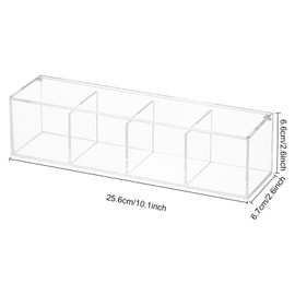Yeeco Clear Acrylic Capsule Holder with Lid, 4 Section Rectangle Drawer crylic Organizer with Lid 10”×2.6”×2.6” 4 Compartments Desk Cube Containers for Jewelry，Candy，Coffee，Make Up Accessories