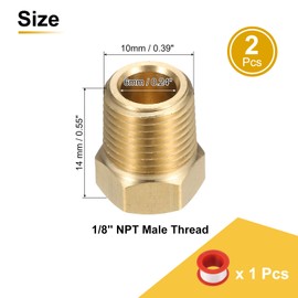 sourcing map 2Pcs Brass Hex Head Plug Compression Cap Fitting Stop Valve Cap, 1/8" NPT Hex Thread Pipe Fitting Flare Cap Tubing Ends Sealing Cap with PTFE Tape for Air Conditioner, Water, Gold