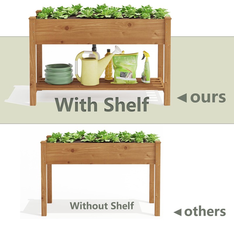 GHWIE Raised Garden Bed with Shelf,Elevated Wooden Planter Box with