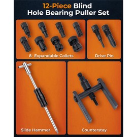 MateAuto 12pcs Motorcycle Blind Hole Collet Bearing Puller Set, Internal Bearing Extractor Puller Kit Slide Hammer Bearing Puller with Expandable Collets 8-32mm Inner Bearing Remover Tool (12-Piece)