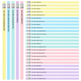 Tenare Set of 30 Motivation Pencils with Eraser - HB Wooden Pencils in 5 Colours with Positive Saying Engraved, Graphite Pencils Set for Drawing & Writing - Ideal for Adults Teachers Colleagues