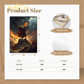 Moses Ten Commandments Painting - Mount Sinai Artwork, Religious Canvas Art, Majestic Biblical Wall Decor for Living Room, Office, Bedroom - 12x16in Framed