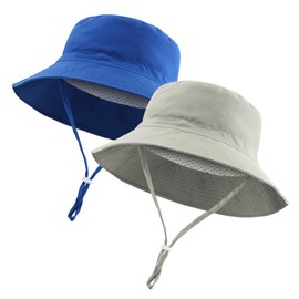 wanchel Lightweight Baby Sun Hat UPF 50+ with Adjustable Strap for 0-7 Years, Blue-beige, 2-7 Years