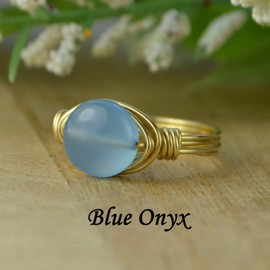 Round White and Gray Howlite Coin Shaped Gemstone Sterling Silver, Yellow or Rose Gold Filled Wire Wrapped Ring- Custom made to size 4-14