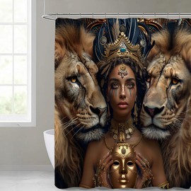MIEPOS Cool Lion and Regal African Queen Shower Curtain for Bathroom Home Artistic Decor, Majestic Cultural Animal Curtains, 72x72in with 12 Hooks, Waterproof Polyester Fabric,Gifts for Adults