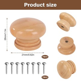 YqsIbth Wooden Door knobs, 14 PCS Wooden Drawer knobs, Wooden knobs Round Wood Drawer Knob Wood Knobs with Screws for Cabinet Cupboard Wardrobe Furniture Kitchen(28 x 24mm)