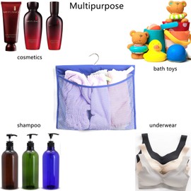 ALYER Hanging Mesh Shower Pockets for 34oz/1000ml Shampoo and Conditioner,Colorful Bath Toy organizer,Hanging Tandem Type Closet Accessories Storage Bag,Blue