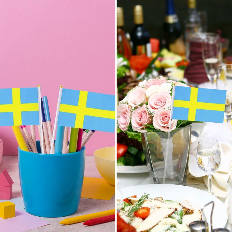 Sweden Flag Swedish Small Stick Mini Hand Held Flags Decorations