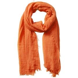 XRDSS Summer Cotton Blend Crinkle Vintage Soft Scarf with Fringed Edges 35" × 70" (Orange)