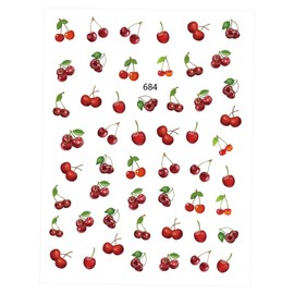 Healvian 12sheets Cherry Leaf Nail Art Stickers Fruit Nail Sticker Strip for Boys and Girls Women Easy Peel Off Manicure Decorations Random Style