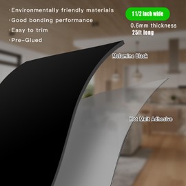 YANYE Black Edge Banding, 1 1/2 inch x 25ft roll of Wood Veneer Melamine Edge Banding Preglued, Tape Banding for Cabinet Repair Furniture