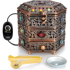 AM Electric Incense Bakhoor Burner - Frankincense Burner | Agarwood | Oud | Powder Incense Kit | quemador de incienso | with Adjustable Timer & Storage Drawer (Copper)