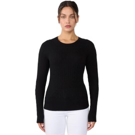 JENNIE LIU Women's 100% Cashmere Cable-Knit Long Sleeve Pullover Crew Neck Sweater (Black, Medium)