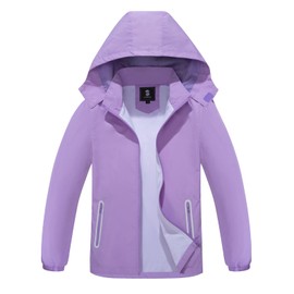 SaphiRose Kids Rain Jacket Waterproof Raincoat Mesh Lined Coat with Removable Hood for Boys Girls (Purple,6-7years)