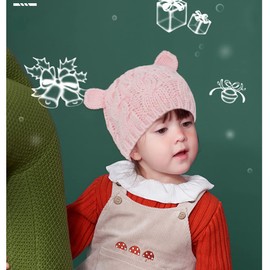 XYIYI Newborn Baby Pink Winter Beanie Hat Mitten Set Infant Toddler Warm Knitted Hat Glove Set for 0-3 Months Boys Girls