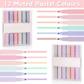 Pastel Highlighter Pen, Pack of 12, Pastel Assorted Colours, Aesthetic Marker Pens, Highlighter Set, Perfect for Highlighting Diary or Notebook in School, Office