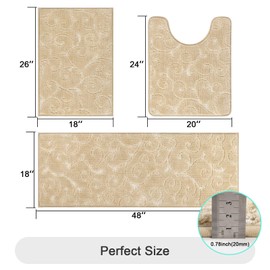HEBE Bathroom Rug Sets 3 Piece Non Slip Bathroom Shower Rugs with U-Shaped Contour Toilet Mat Absorbent Microfiber Bath Mats for Bathroom Bath Rugs Washable Shaggy Bathroom Floor Carpet