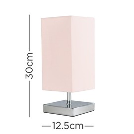 Modern Square Polished Chrome Touch Table Lamp with a Pink Shade