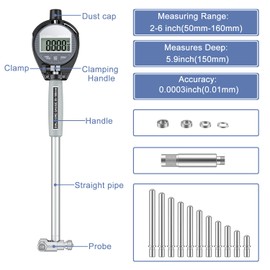 HDLNKAK Digital Bore Gauges Set, Cylinder Bore Gauge with LCD Digital Dial Indicator, 2"-6"/0.0005", Wide Selection of Anvils, Applications in Engines Cylinder Precision Measurement