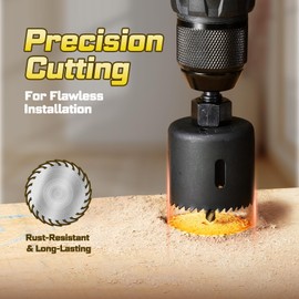 Geinxurn 1-3/8" - 1-3/4" Door Lock Installation Kit for Wooden Doors with Guide Template, Carbon Steel Door Lock Hole Saw (Yellow)