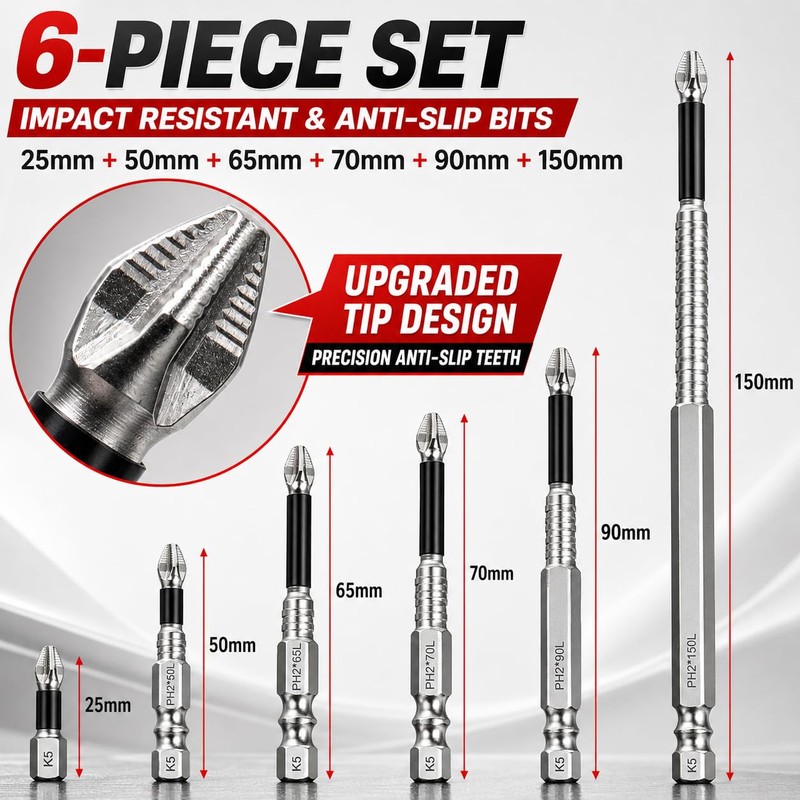 High Magnetic Drill Bit Set: K5 Impact Resistant Anti-Slip Bits,
