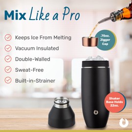 SNOWFOX Premium Vacuum Insulated Stainless Steel Cocktail Shaker, Home Bar Accessories, Elegant Drink Mixer, Leak, Proof Lid With Jigger & Built, In Strainer, Blue, 22oz.