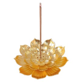 Incense Holder for Sticks, Incense Burner 6 Incense Holes with Lotus Detachable Ash Catcher (1, Gold)