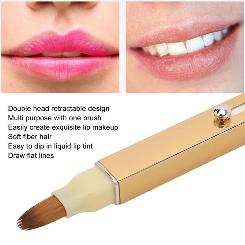 3pcs Gold Retractable Lip Brush Portable Soft Hair Double Ended