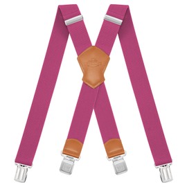 Dresime Suspenders for Men and Women Adjustable X Back 1.57 Inch Wide Elastic Heavy Duty Braces with Strong Metal Clips Men's Leather Shirt Pants Belt Swivel Straps for Work, Party, Festival, Rose