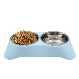 Arightmu 2-in-1 Stainless Steel Pet Bowls | Non-Slip Tilted Cat Dog Bowl with Anti-Skid Design | Double Bowl for Kittens, Puppies, Rabbits & Small Animals (Blue, Medium)