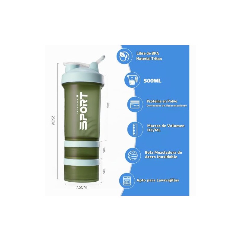 650ML/22OZ Botella para Proteina de Coctelera, JASUVII Protein Shaker con
