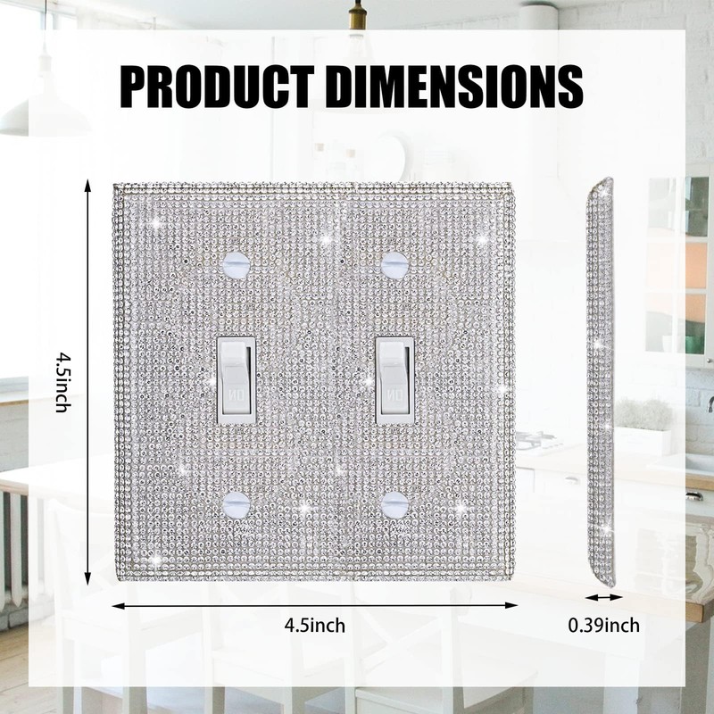 Silver Bling Rhinestones Double Toggle Switch Light Switch Cover Plates