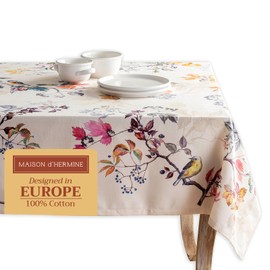 Maison d' Hermine Equinoxe - Beige 100% Cotton Tablecloth Kitchen Dining Table Cloth for Rectangle Tables Farmhouse Tabletop Cover for Parties, Wedding Use Thanksgiving/Christmas (60"x90")