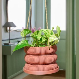 Hanging Planter for Plants With Attached Drip Tray, Indoor Outdoor Pot Unique Gift, Patio Decor, Cottagecore Decor, Entryway, Ribbed Bubble:_White_7 inch + Drainage