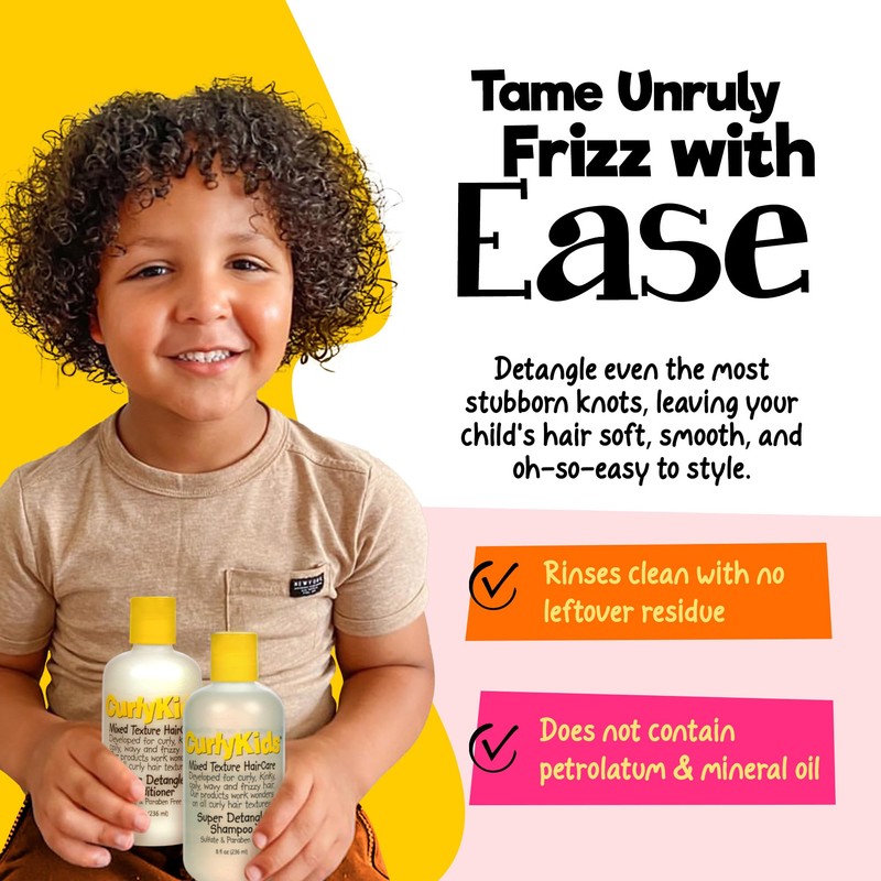 CurlyKids Textured Hair Care Set with Hair Detangler Spray, Kids
