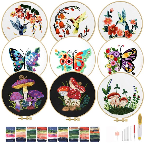 TINDTOP Embroidery Kit for Adult for Beginners, 9 Sets Hummingbird