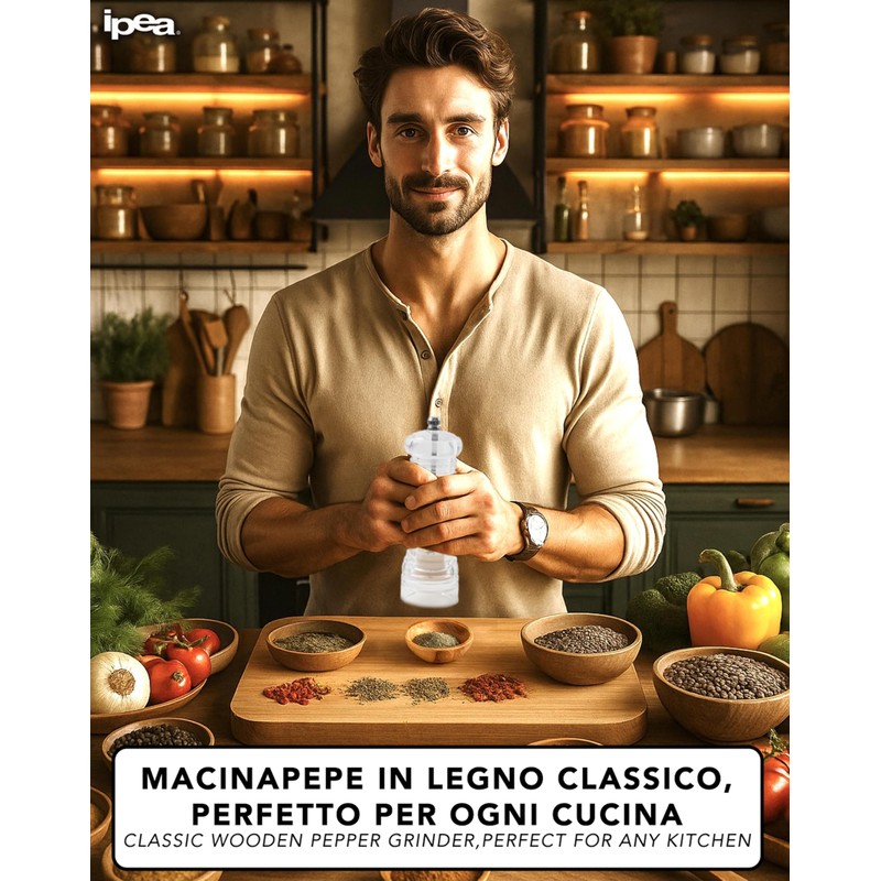 IPEA Macinapepe Manuale Trasparente per Pepe, Peperoncino e Sale -