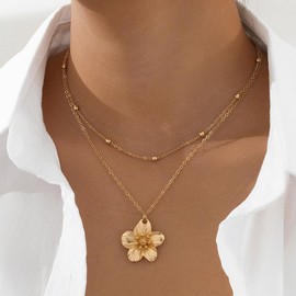 VIYPDRST Chunky Gold Flower Necklace for Women,Trendy Gold Layered Floral Pendant Chain Choker Fashion Statement Wedding Bridesmaid Dating Party Costume Necklace Jewelry (B)