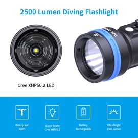 XTAR D26 2500 Lumens Scuba Dive Light Waterproof Diving Torch Submarine Diving Lights Underwater 100 Meters Cave Wreck Diving Flashlight