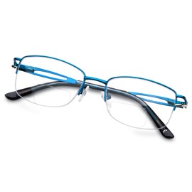 LianSan Metal Bifocal Reading Glasses for Women,Stylish Half Rim Zero Top Blue Light Blocking Computer Reader(Blue,2.75x)