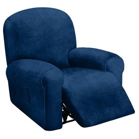 ULTICOR 4-Piece, 1 Seat Recliner Cover, Velvet Stretch Reclining Chair Covers for 1 Cushion Reclining Sofa, Single Seat Recliner Couch Cover, Thick, Very Soft, Machine Washable (Navy)