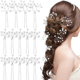 Landical 14 Pcs Baby's Breath Hair Pins Boho Bridal Pearl Flower Wedding Hair Accessories for Brides Bridesmaids Women Girls (Silver)
