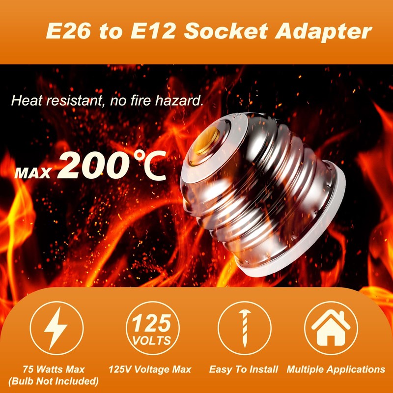 Glooglitter 10 Pcs UL-Listed E26 to E12 Socket Adapter Medium
